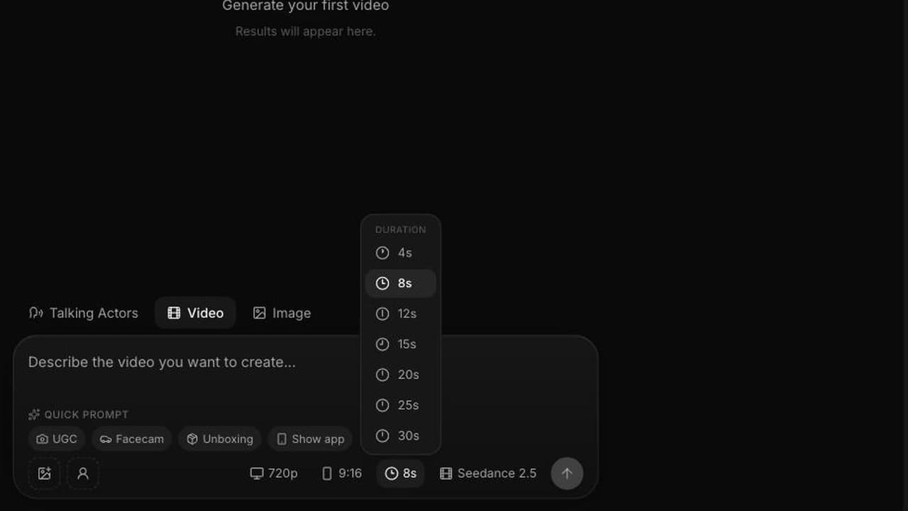 Seedance 2.5 duration options from 4 to 30 seconds