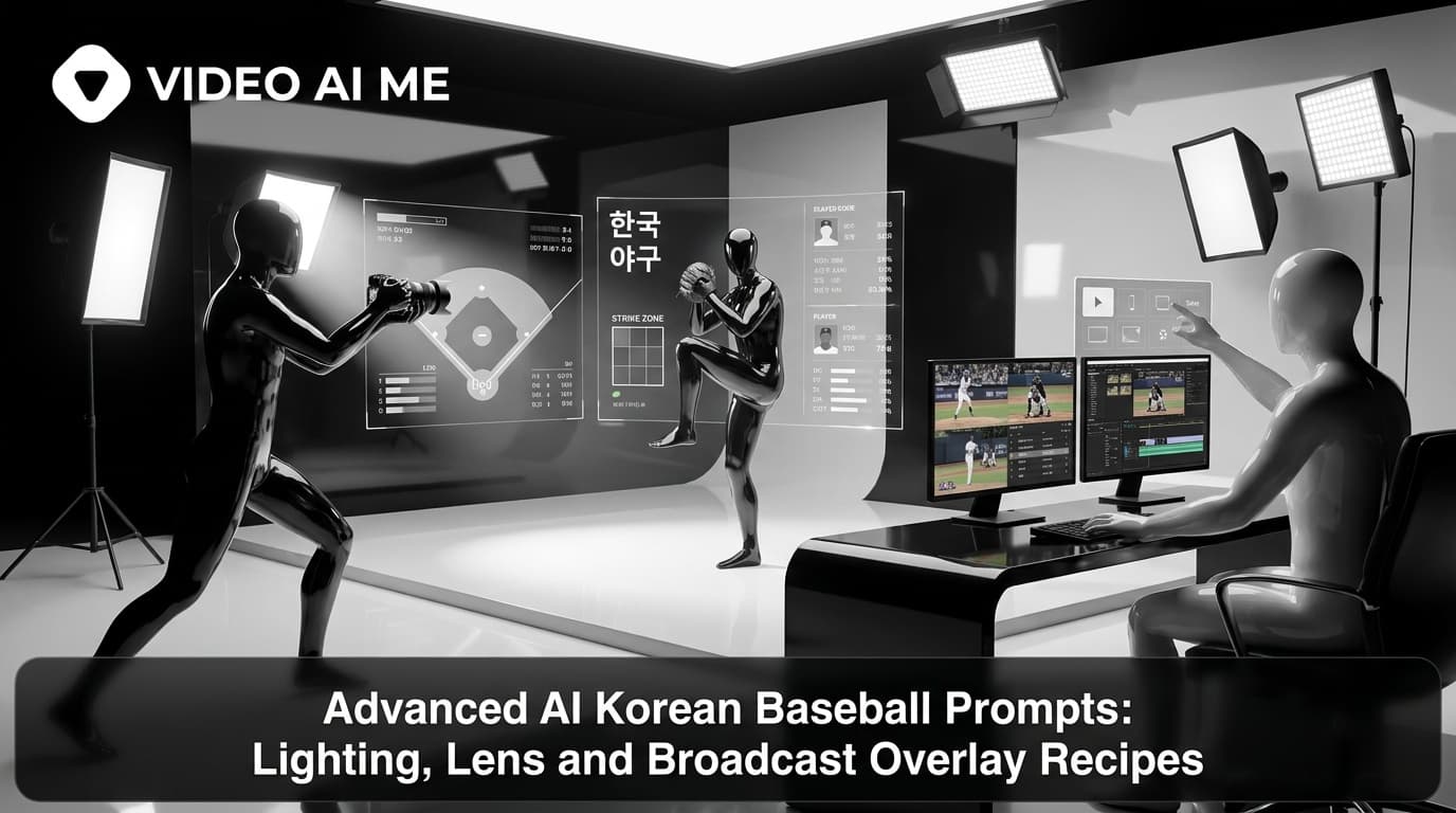 Advanced AI Korean baseball prompts with cinema-grade lighting and overlay specs