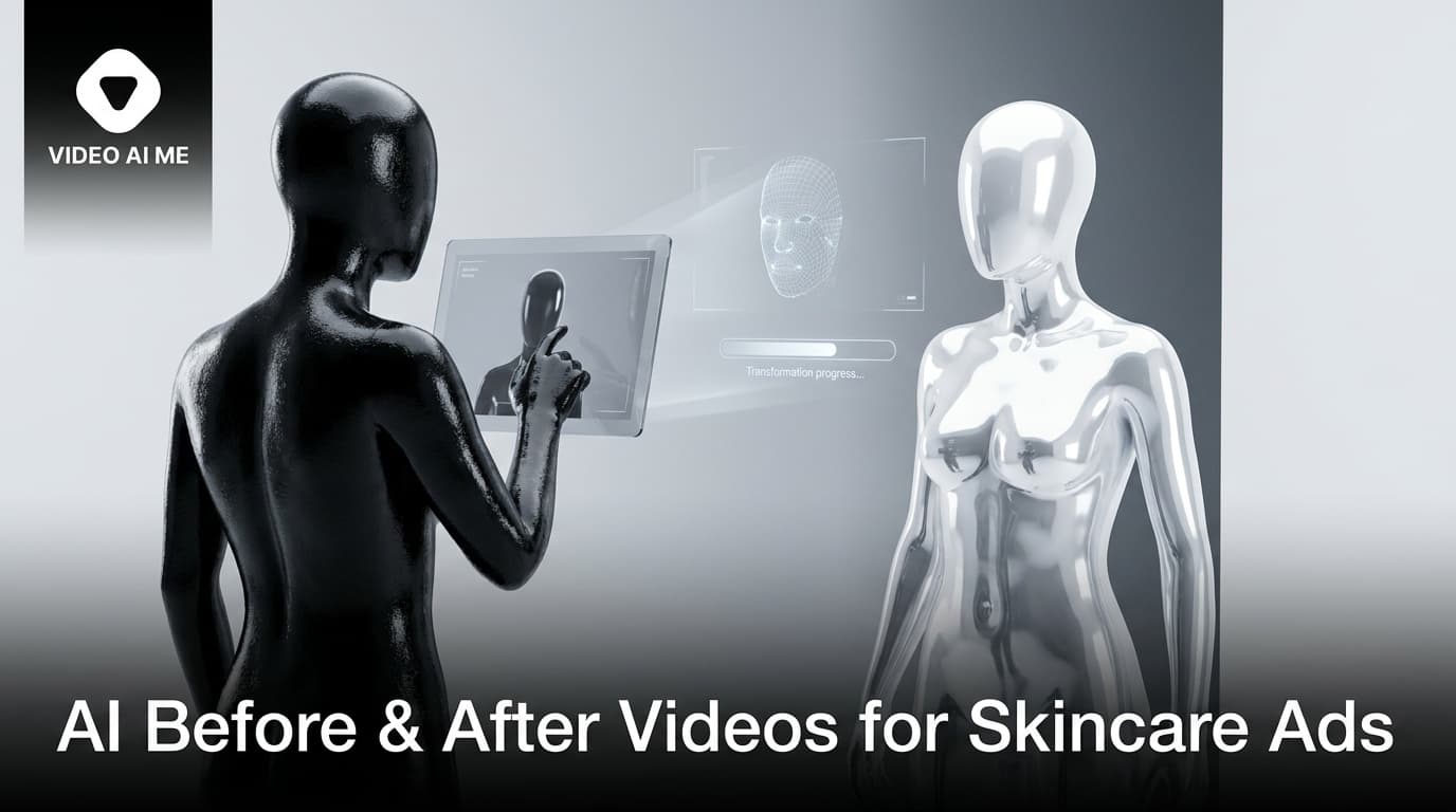 AI before and after video skincare ad showing a transformation reveal for a beauty brand