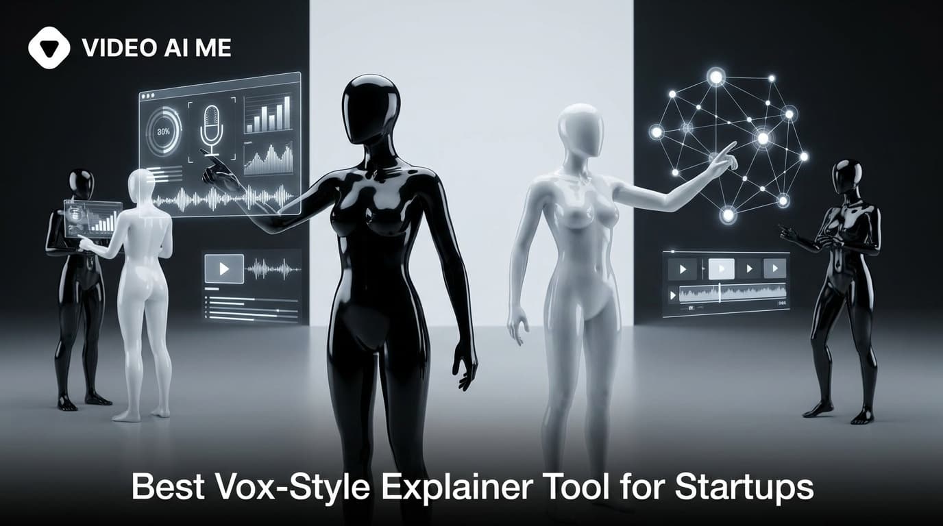 Startup founder making a paper-collage vox-style explainer video for a product launch on a laptop