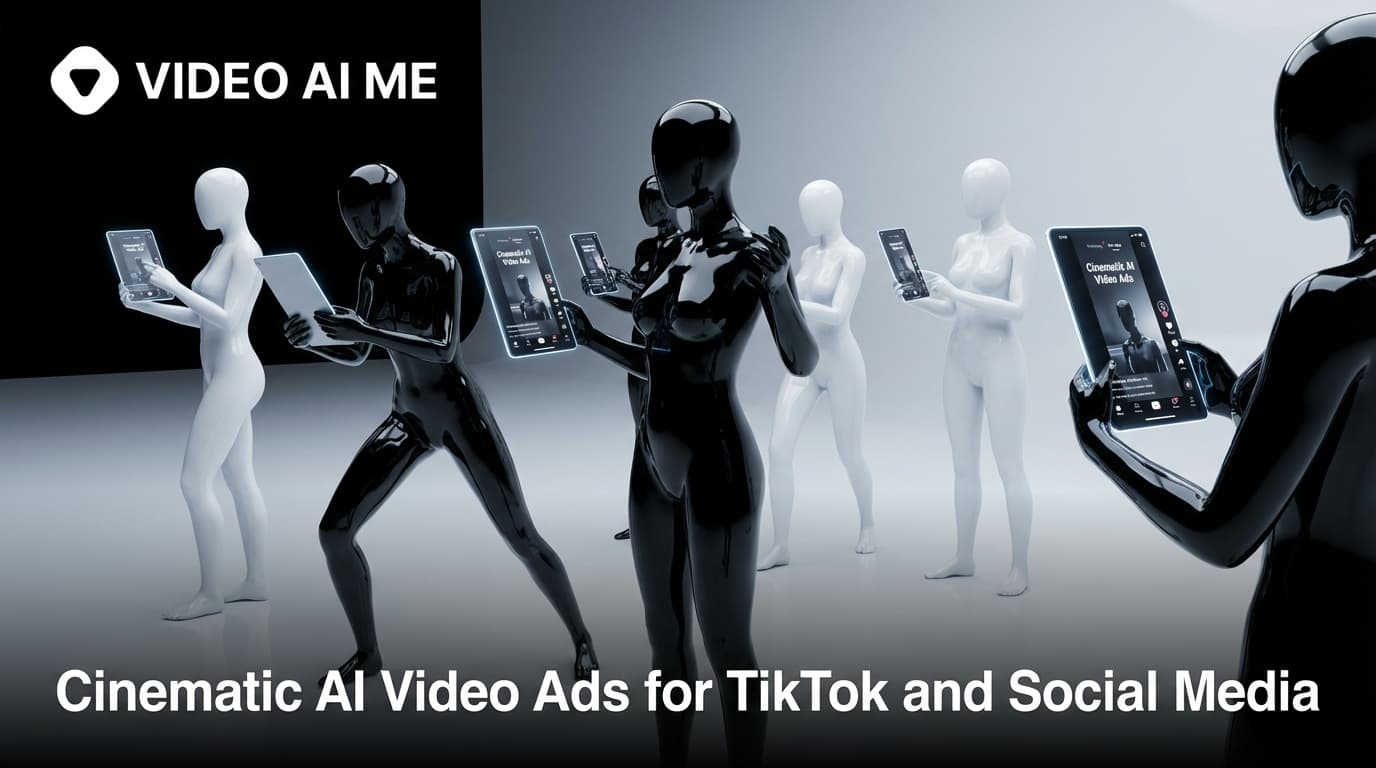 Cinematic AI-generated video ad with dramatic lighting and anamorphic widescreen look for TikTok social media marketing