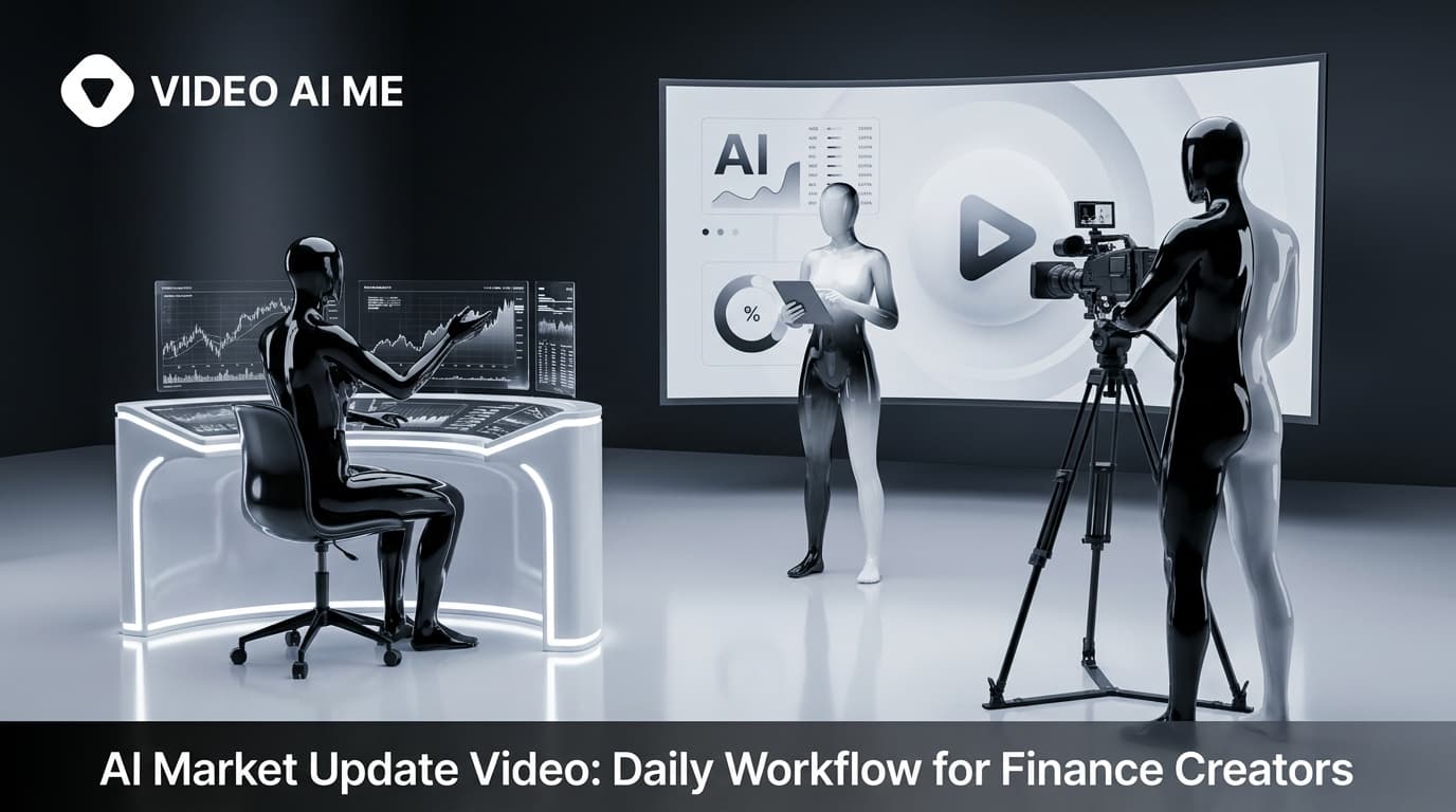 AI spokesperson presenting a daily AI market update video for finance creators in a vertical format