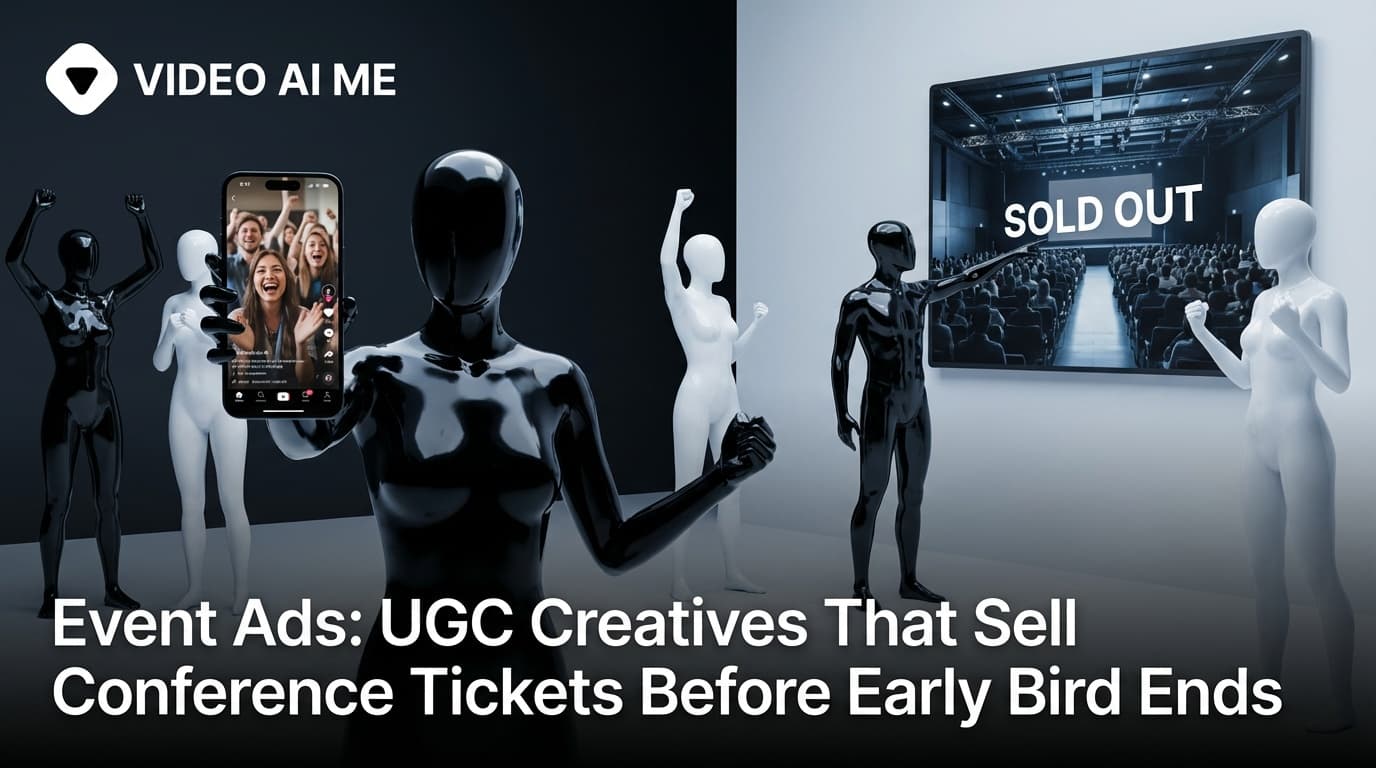 Conference event UGC ad creative showing ticket sales and attendee excitement