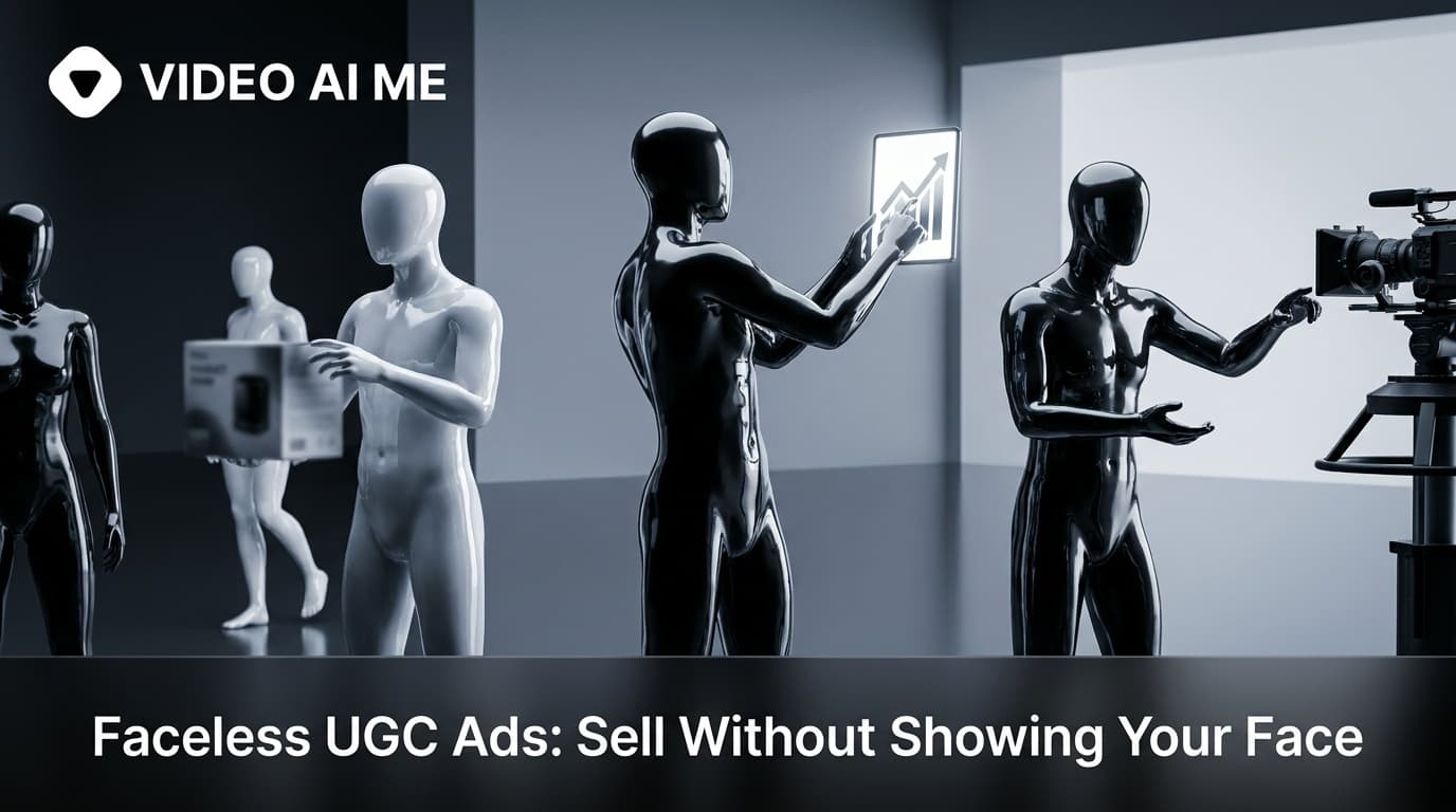 Faceless UGC ads created with an AI presenter shown on a phone screen for paid social