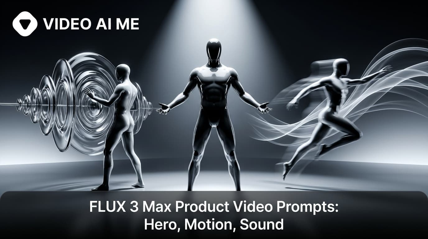 FLUX 3 Max product video prompts turning a packshot into a product ad with sound