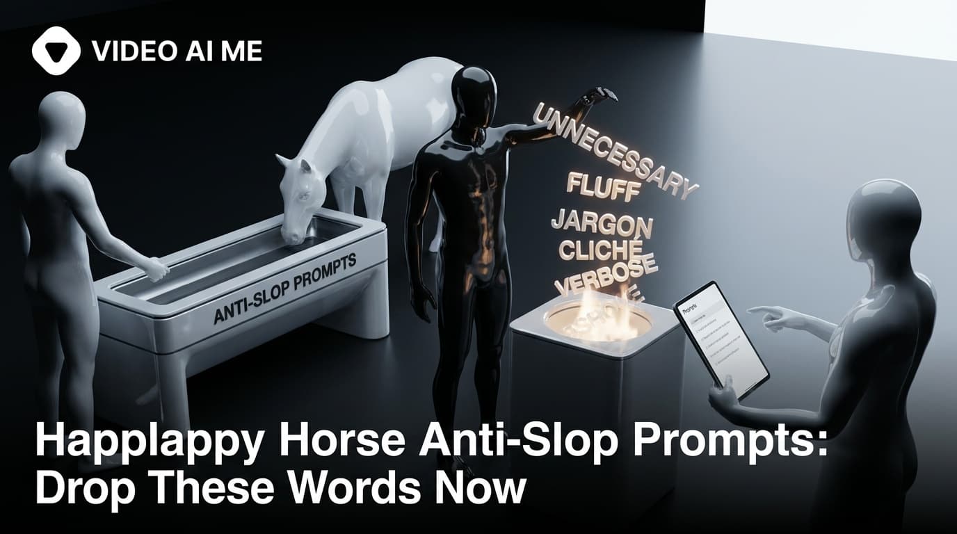 Happy Horse anti-slop prompt comparison showing weak adjective-heavy prompt versus clean precise prompt