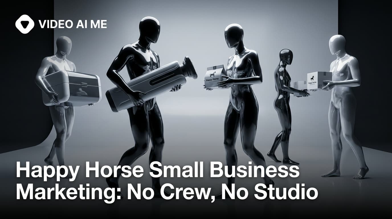 Solo founder using Happy Horse small business marketing tools to generate video content from a laptop