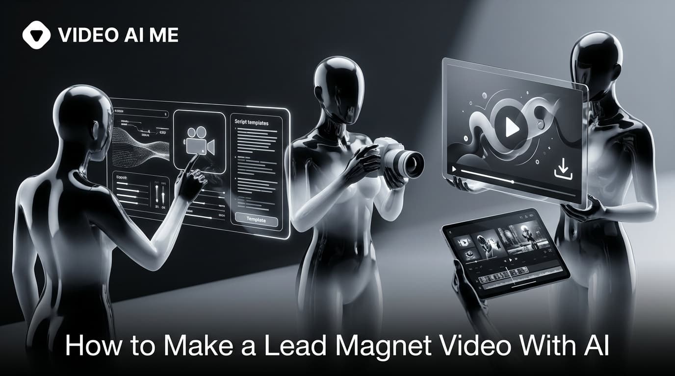 Marketer creating a lead magnet video with an AI presenter on a laptop