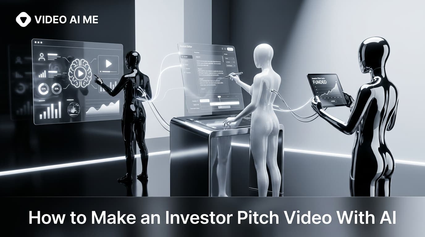 Founder recording an AI-generated investor pitch video on a laptop