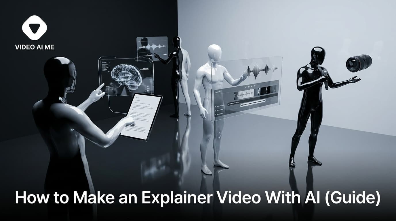 Creator using AI to make an explainer video with a talking presenter, script, and captions on screen