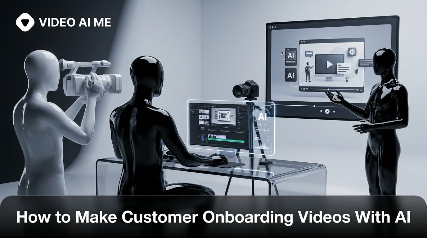 AI customer onboarding video on a laptop welcoming a new SaaS user