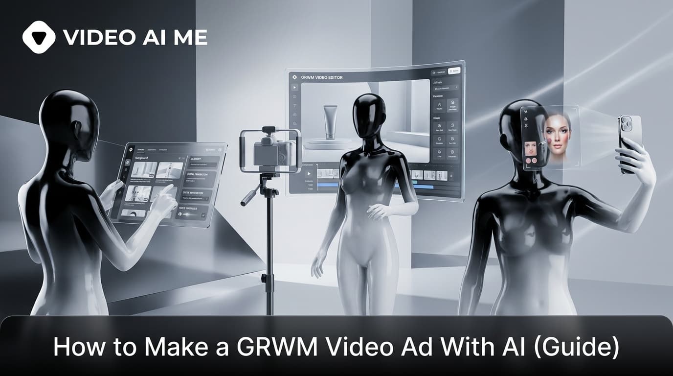 Creator filming a GRWM video ad with AI showing a skincare routine in vertical format