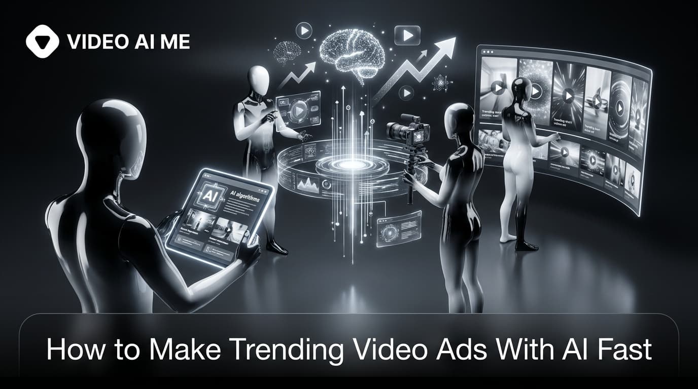 Marketer making trending video ads with AI on a laptop with vertical ad variations