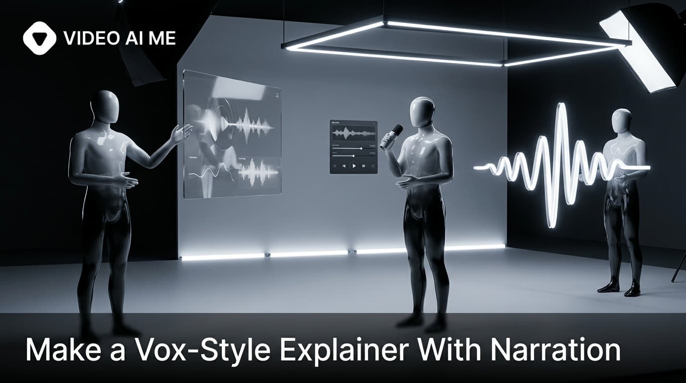 A vox-style explainer scene with a narrator waveform and cutout labels