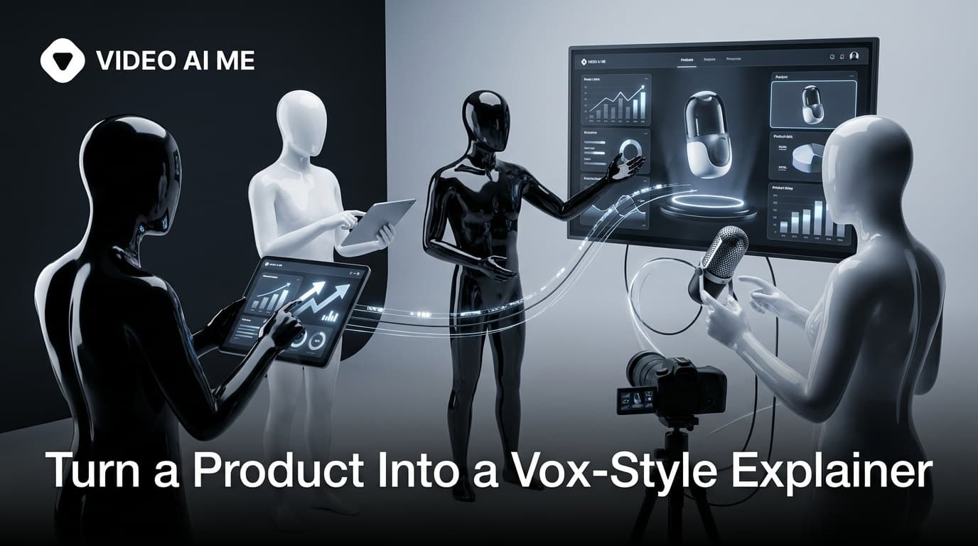 A product photo becoming a paper-cutout in a vox-style explainer scene