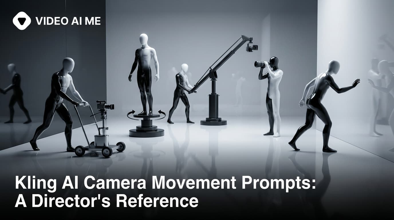 Kling AI camera movement diagram showing dolly push pan tilt and aerial examples