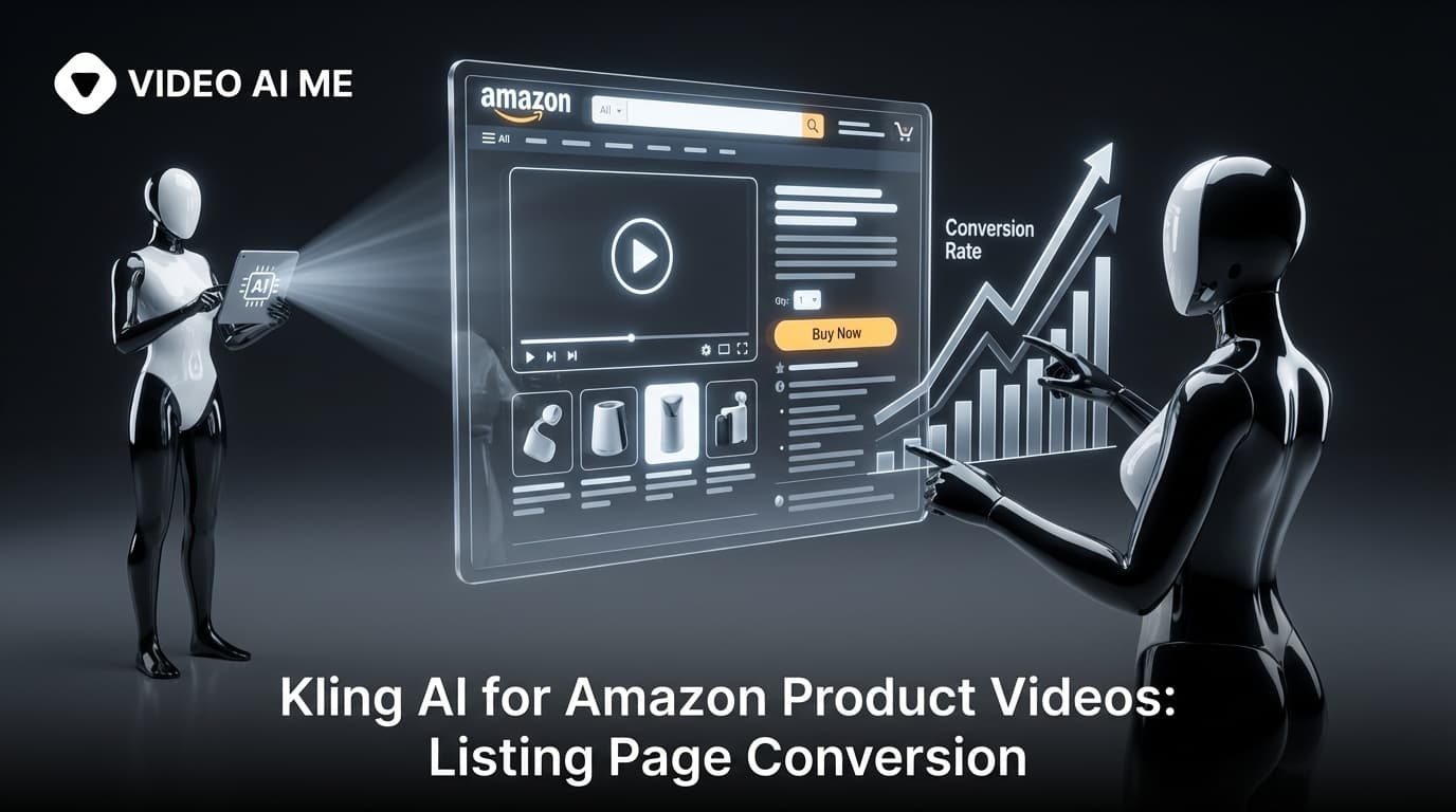 Kling AI Amazon product video example showing animated listing page with conversion metrics