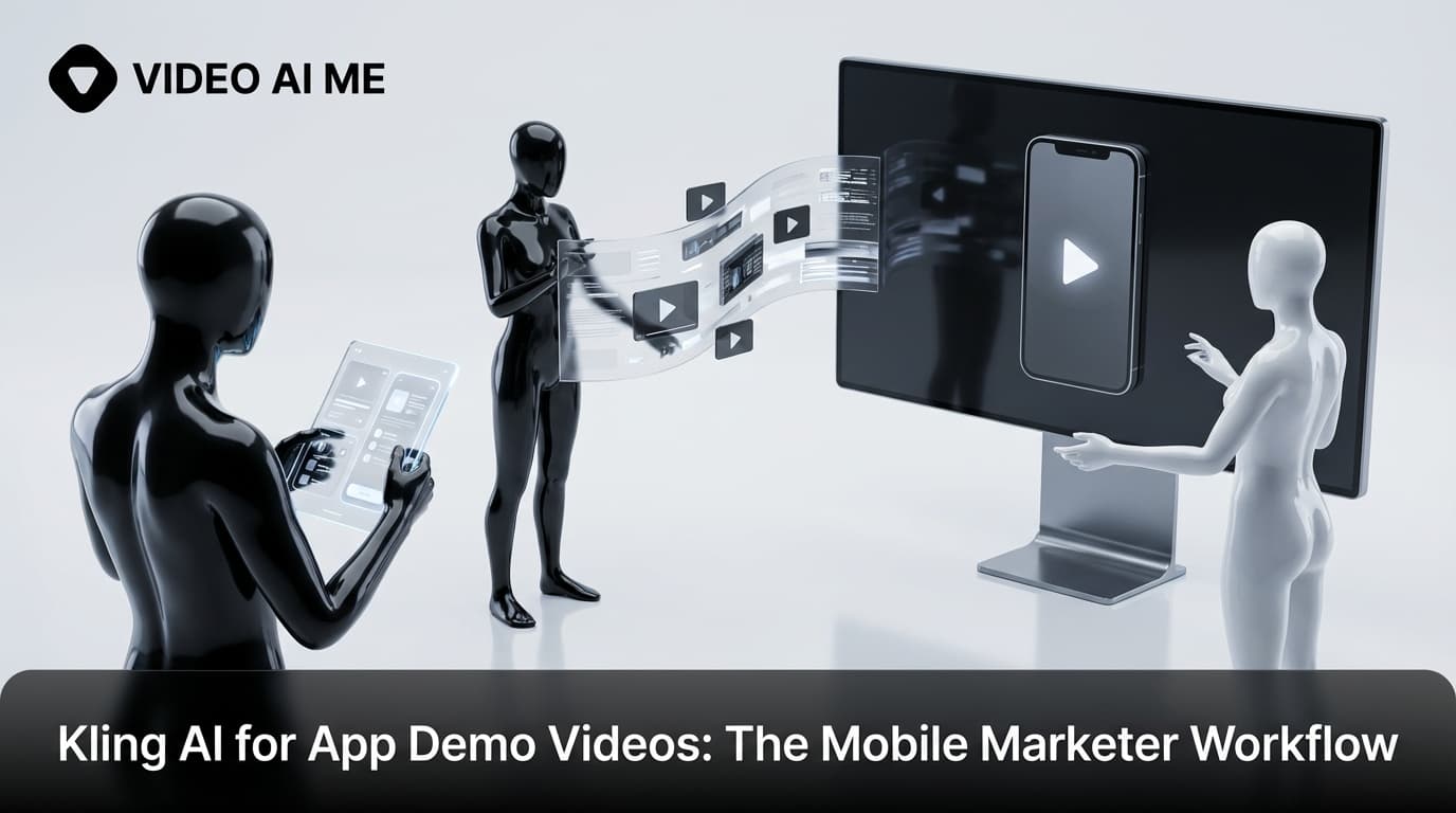 Kling AI app demo video showing multi-shot mobile lifestyle sequence with composited real UI