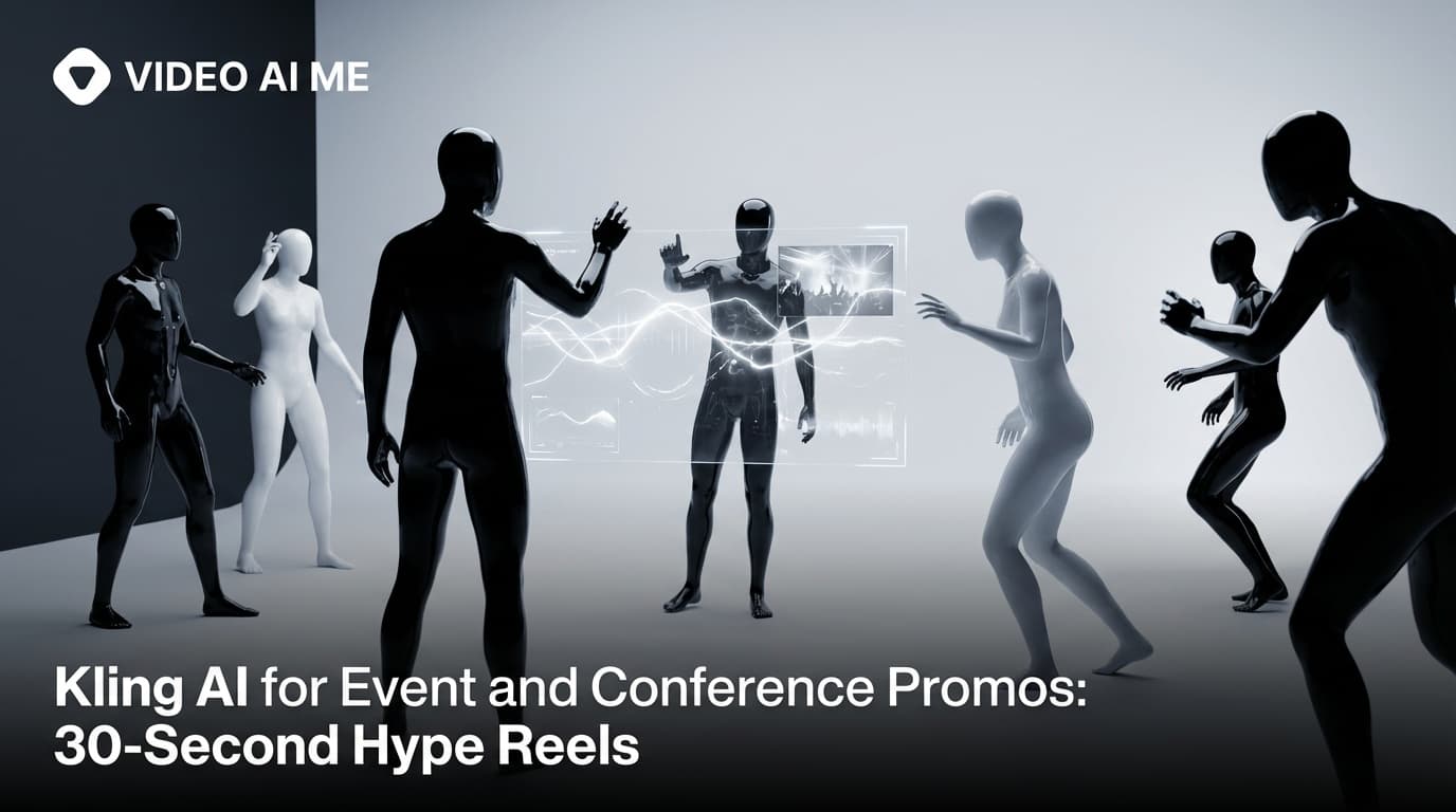 Kling AI event promo showing multi-shot conference hype reel with speaker cards