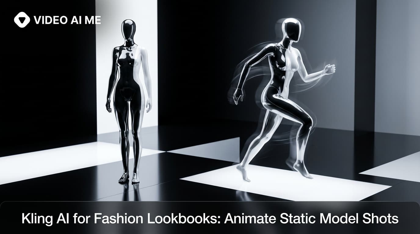 Kling AI fashion lookbook showing animated model turning in outfit with fabric motion