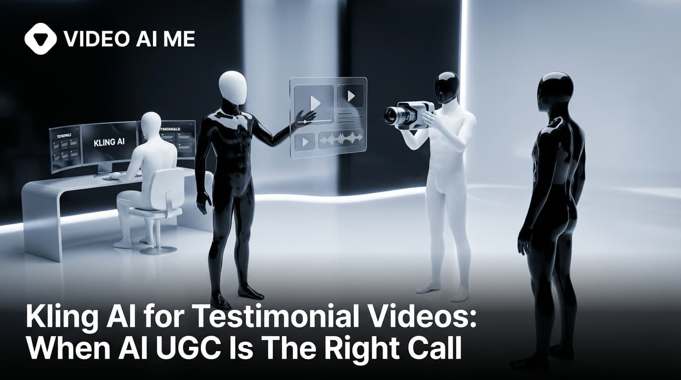 Kling AI testimonial video showing AI actor delivering customer story to camera