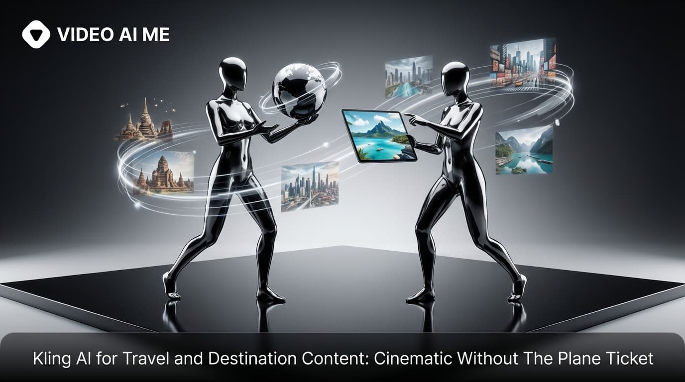 Kling AI travel content showing aerial coastal road at golden hour with multi-shot cinematic sequence