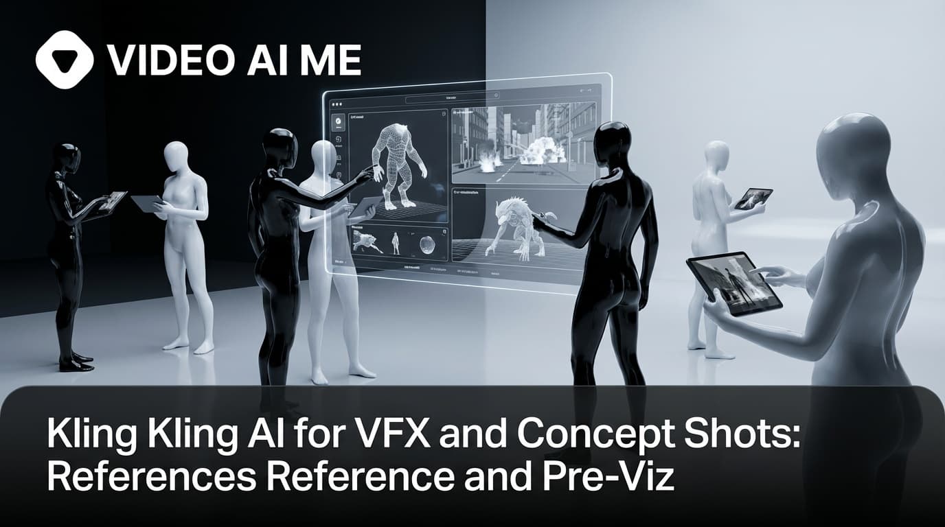 Kling AI VFX concept shot showing multi-shot pre-viz sequence with explosion and atmospheric effects