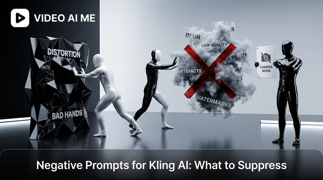 Kling AI negative prompt comparison showing artifact suppression in generated video