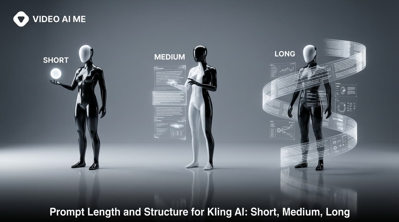 Kling AI prompt length comparison showing short medium and long prompt results