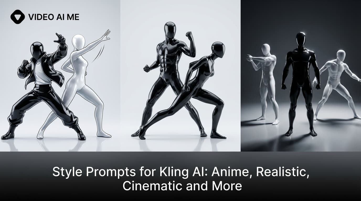 Kling AI style prompt comparison showing five visual families side by side