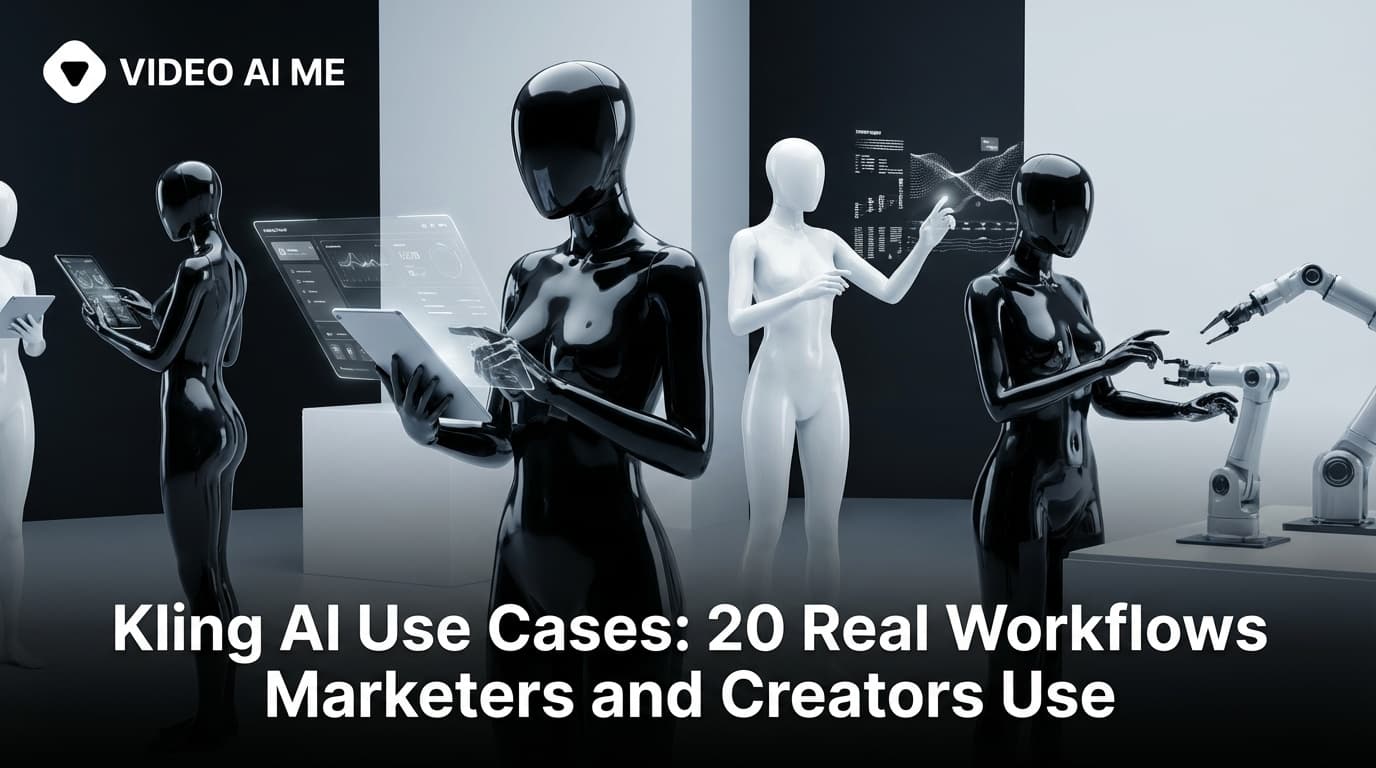 Kling AI use cases collage showing UGC ads product demos and cinematic shots