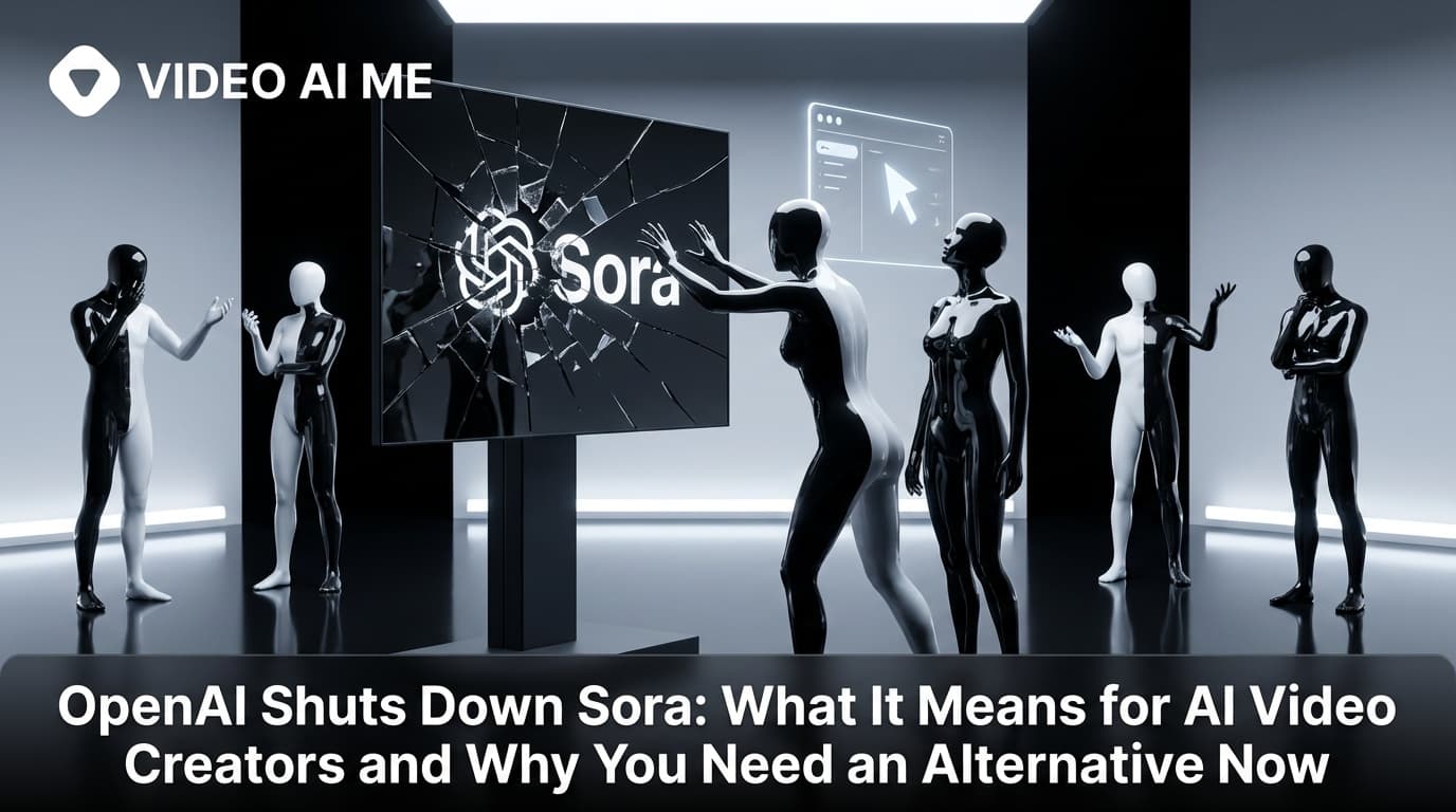 OpenAI Sora shutdown announcement with VIDEOAI.ME as the best alternative for AI video creation