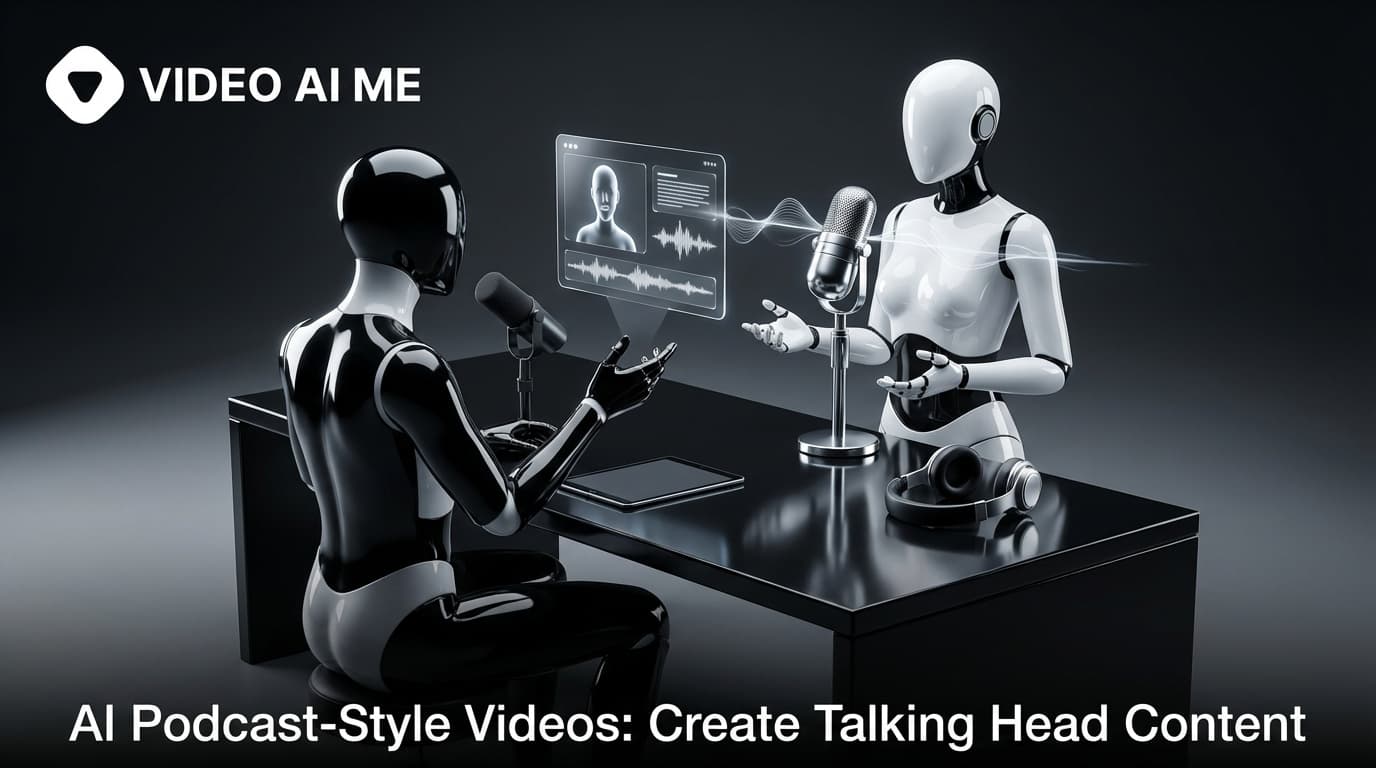 AI-generated podcast-style video with two hosts in a minimalistic studio setup with neon lighting for TikTok and Instagram