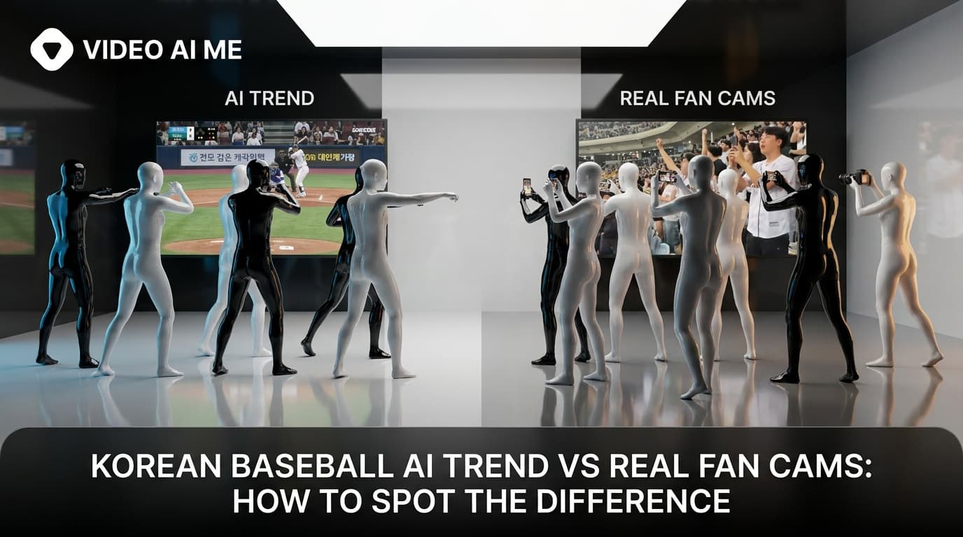 Real vs AI Korean baseball fan cam comparison showing detection markers