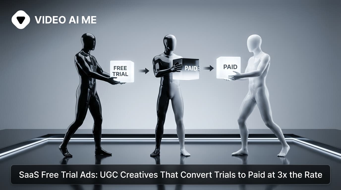 SaaS free trial UGC ad creative showing trial to paid conversion funnel