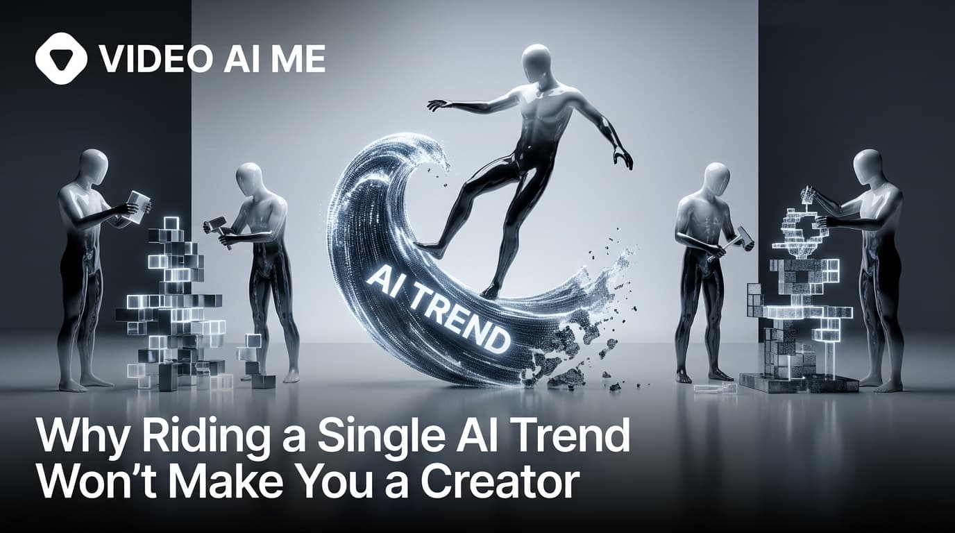 Creator chart showing one viral AI trend spike followed by flat growth versus a sustained content engine