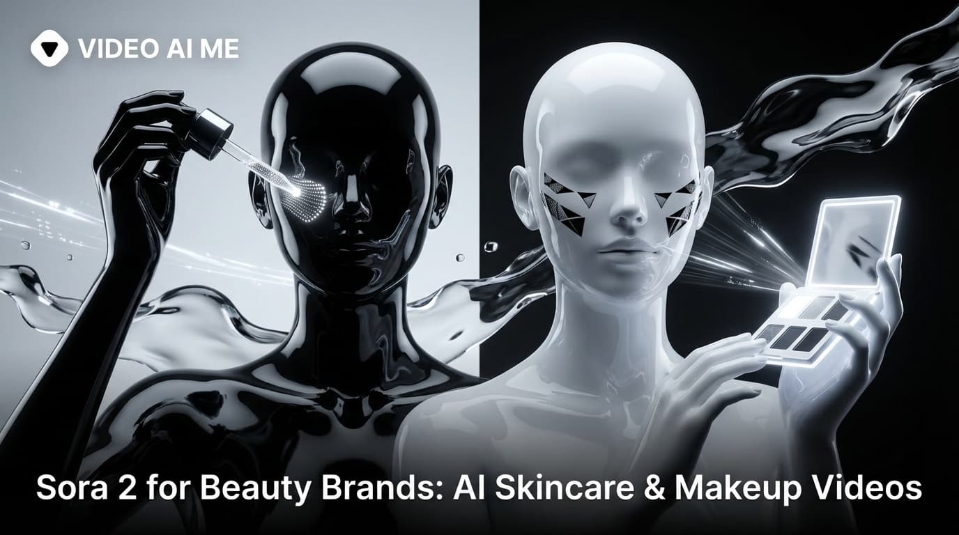 AI-generated beauty video showing a close-up skincare product application with soft diffused lighting