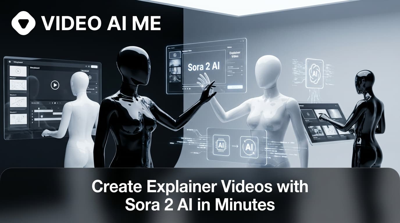 AI-generated explainer video created with Sora 2 showing a professional presenter explaining a concept with visual storytelling