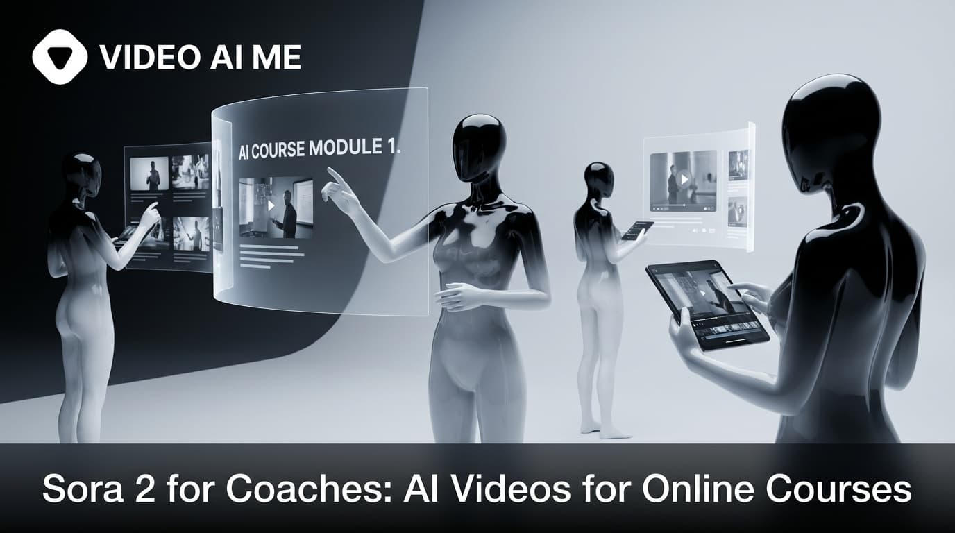 AI-generated coaching video showing a professional presenter in a modern office setting with motivational aesthetic