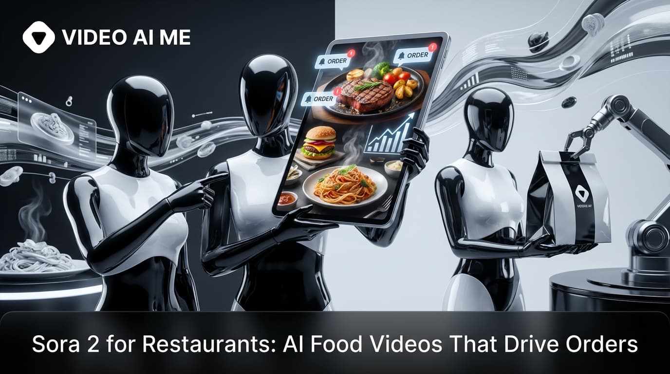 AI-generated food video showing a close-up of a steaming dish with warm restaurant lighting