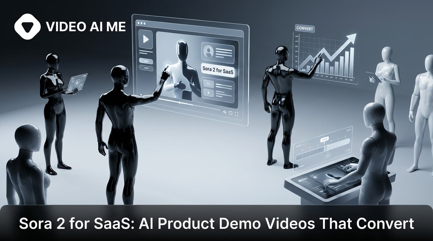 AI-generated SaaS product demo video created with Sora 2 showing a professional presenter explaining software on a modern set