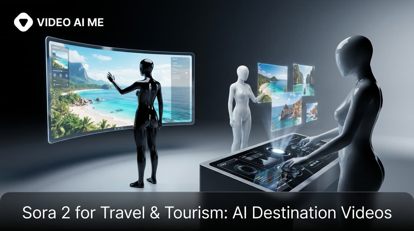 AI-generated travel marketing video created with Sora 2 showing a stunning tropical destination with golden hour lighting
