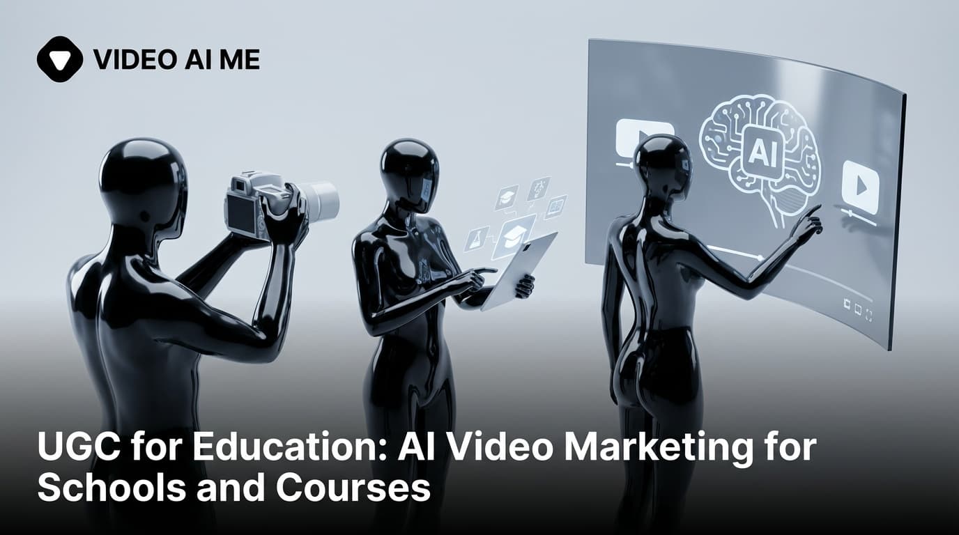 AI-generated UGC video examples for education marketing showing school and course promotion content