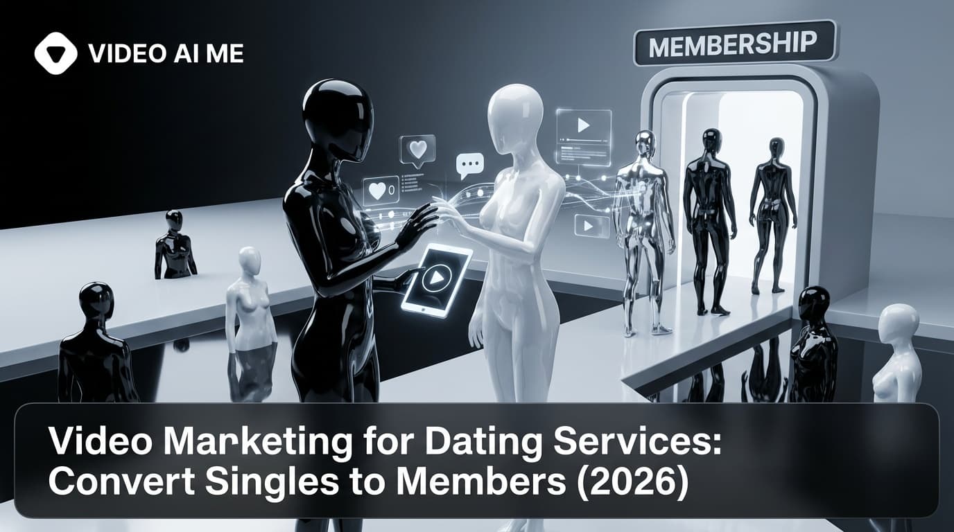 Dating service video marketing featuring successful couple and matchmaking process