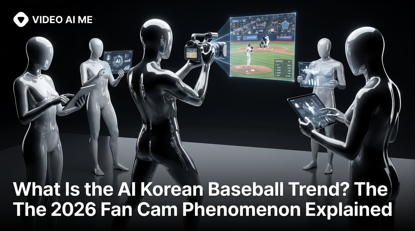 AI Korean baseball trend fan cam screenshot of a young woman in stadium stands